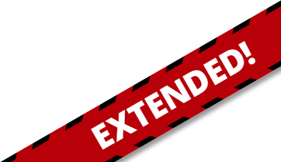 Red diagonal banner with the word EXTENDED! in bold white letters.