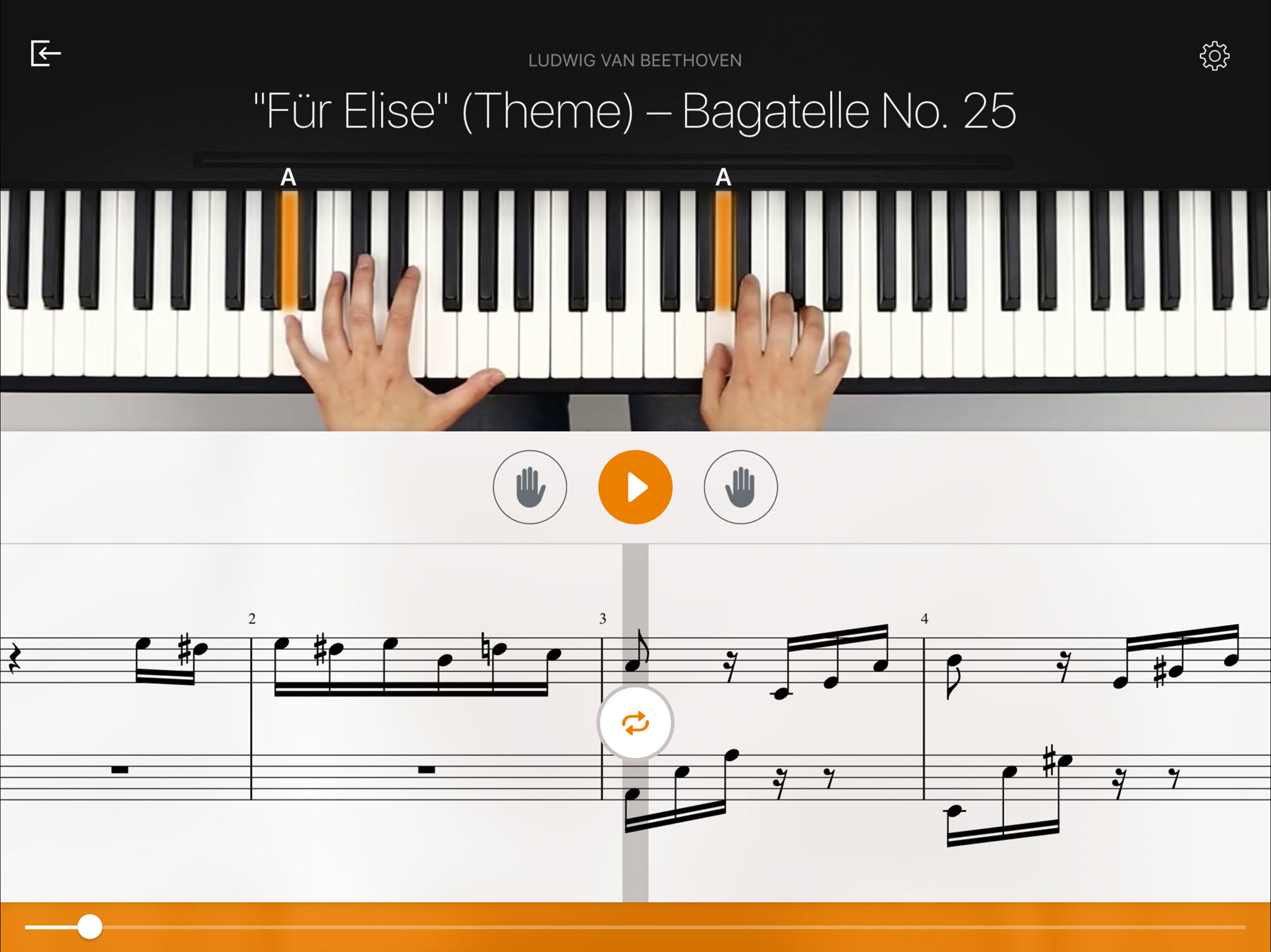 Playing Für Elise theme on a digital piano keyboard app from Las Vegas Pianos.