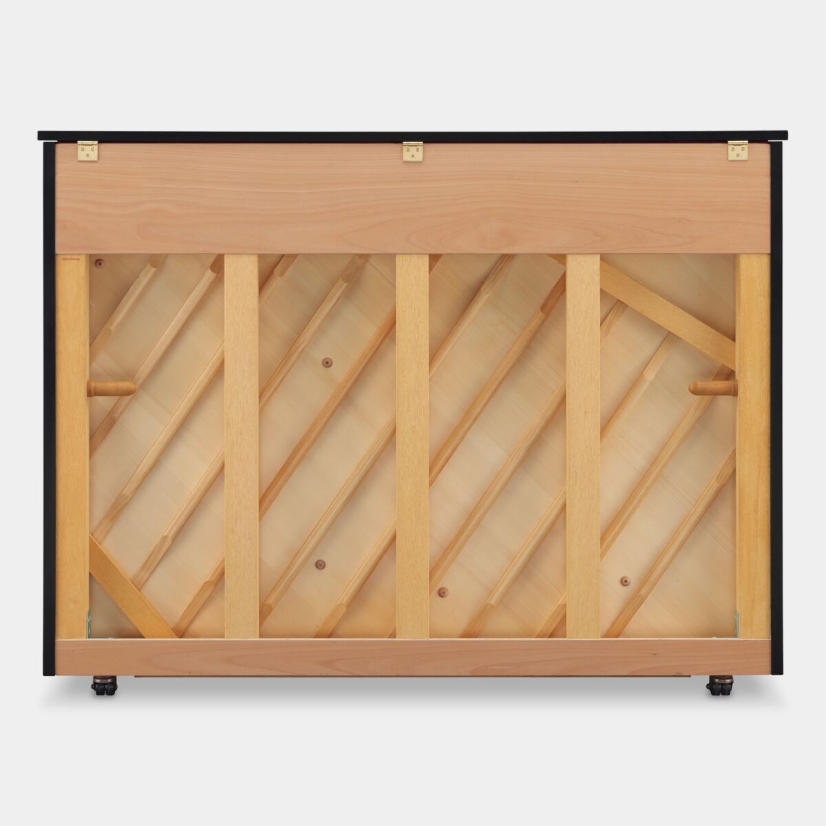 Back panel detail of a premium upright piano showcasing solid wood construction from Las Vegas Pianos.