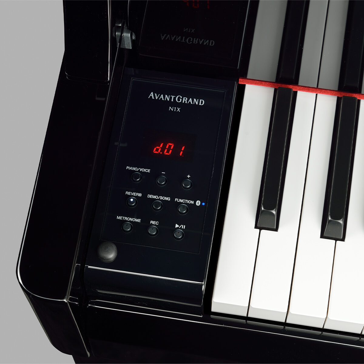 Yamaha AvantGrand N1X control panel and keys showcasing advanced digital piano features and sleek design.