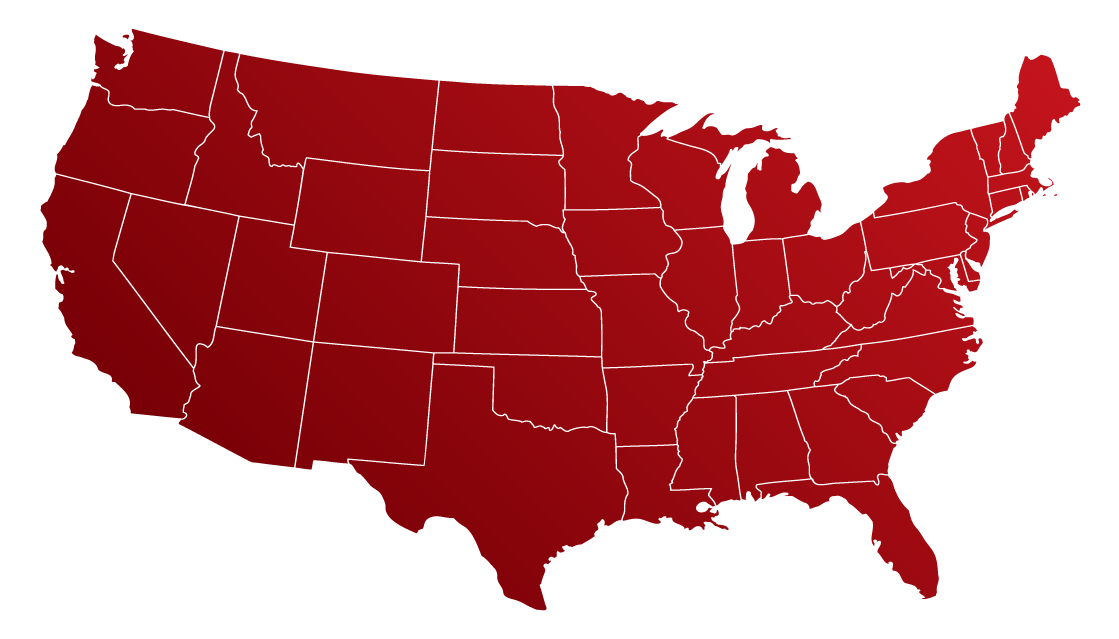 Map of the United States with state boundaries outlined.